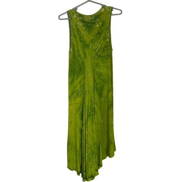 Vintage Asymmetrical Tie Dye Maxi Dress One Size Lime Green Boho Hippie Festival - Picture 5 of 9